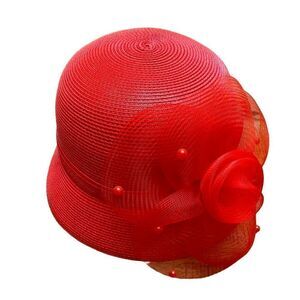 Vintage Red Fancy Small Brim Hat by Fine Millinery Collection